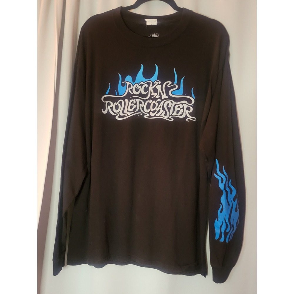 Disney Parks Rock n Roller Coaster Long Sleeve Flame Graphic Shirt Black XL